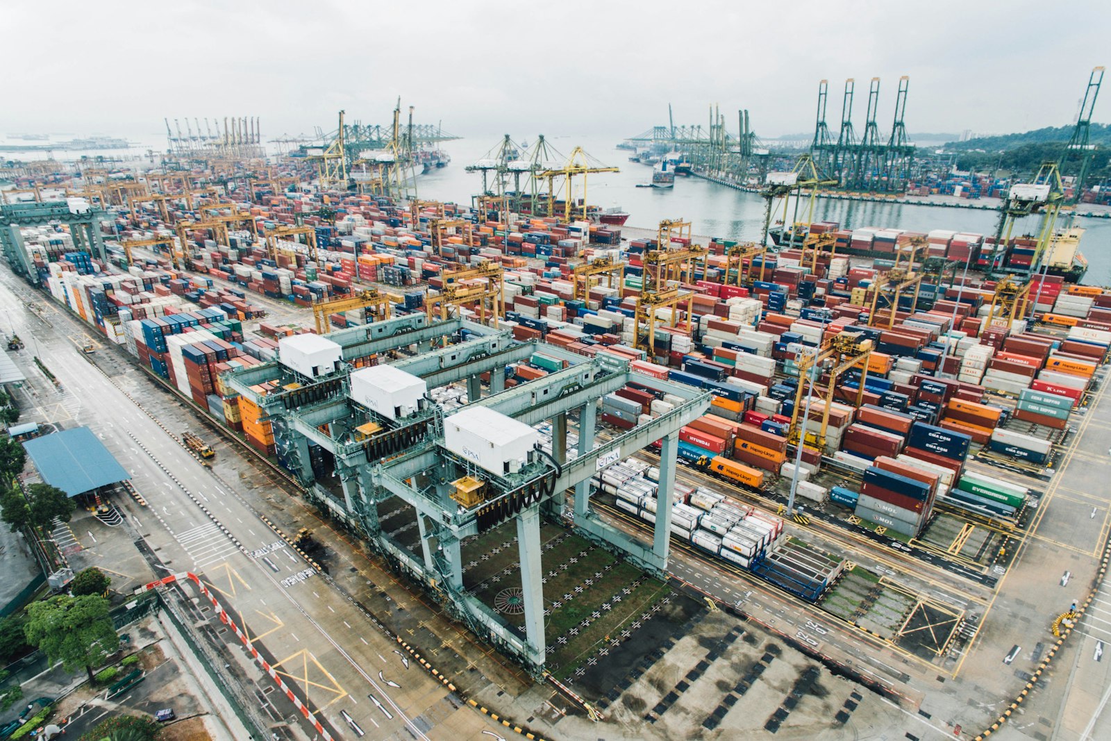 Container terminal at a commercial seaport